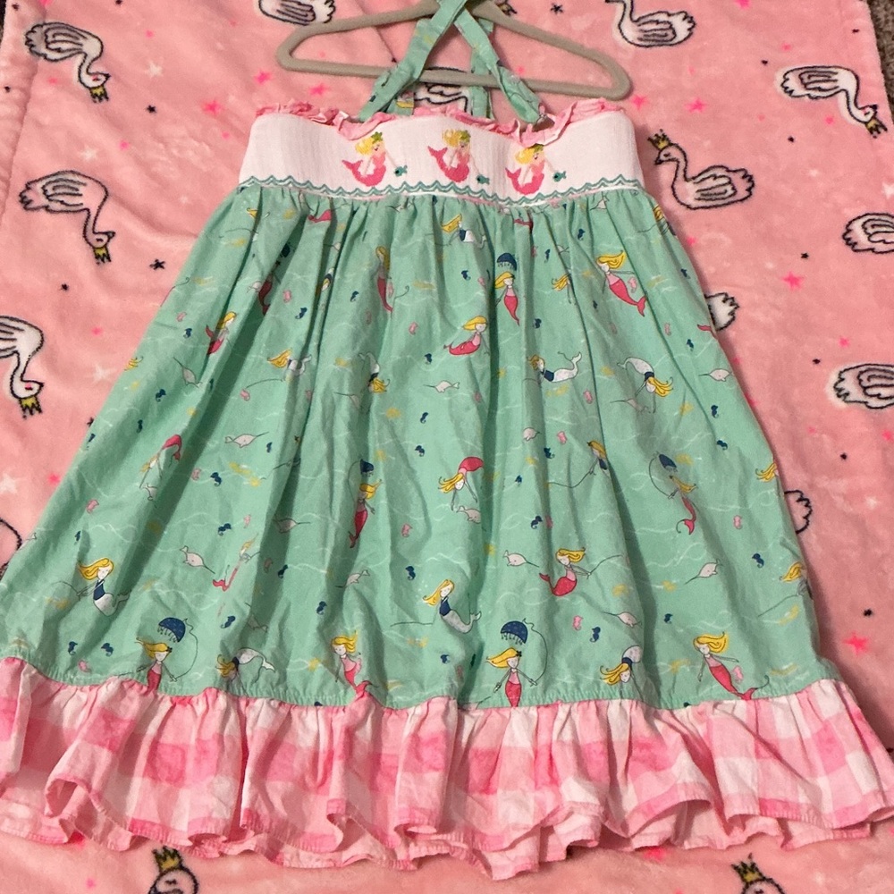 Mermaid Halter Dress with Pink Ruffle